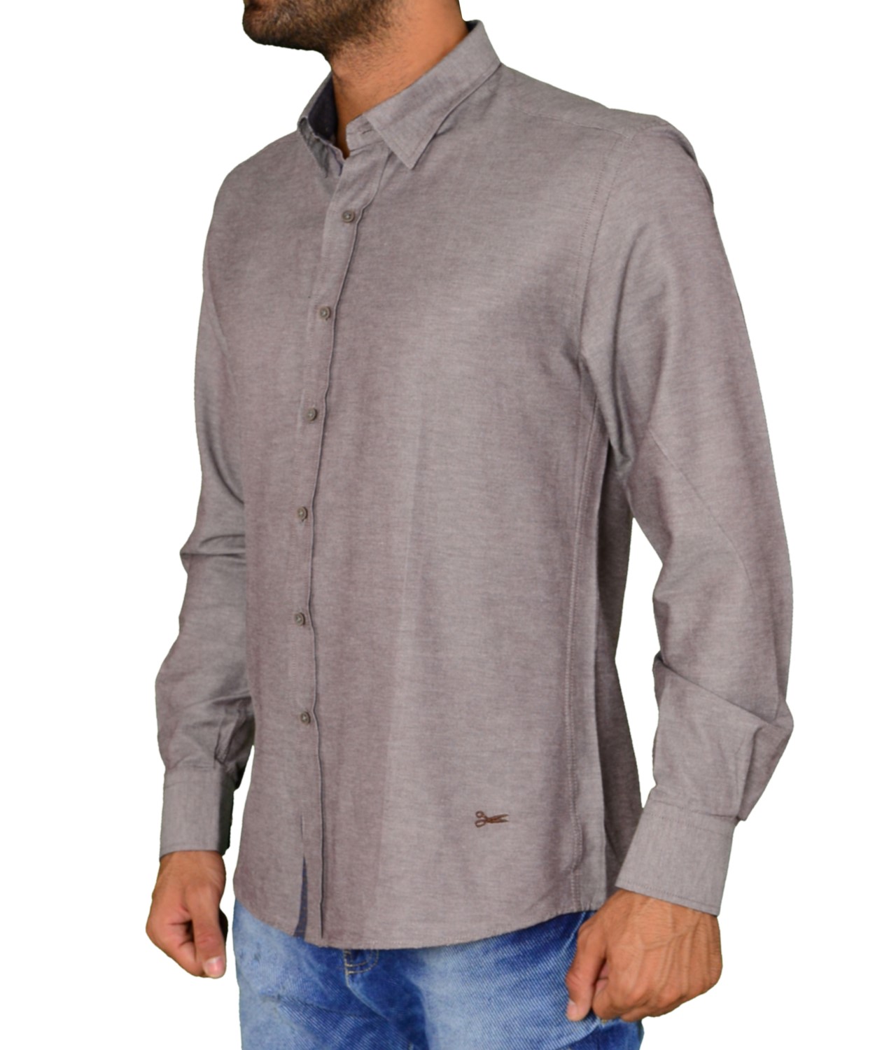 Ανδρικό πουκάμισο υφασμάτινο μονόχρωμο καφέ Ben Tailor 21916F φωτογραφία